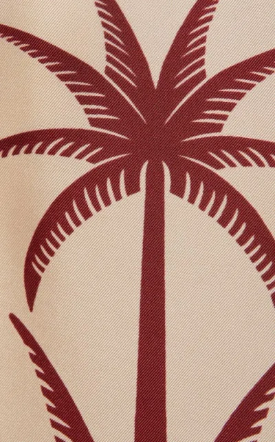 La Doublej Wide-leg Silk Palazzo Pants With Floral Detail In Date Palms Placee Ivory