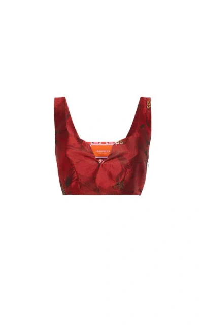La Doublej Baia Crop Top Jacquard Ruby Red In Jacquard Ruby Red