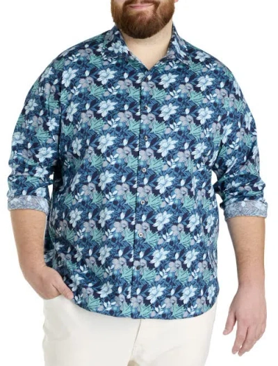 Synrgy By Dxl Big & Tall Floral Print Sport Shirt In Blue