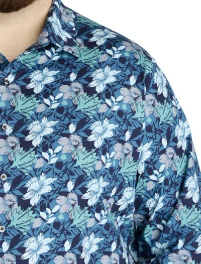 Synrgy By Dxl Big & Tall Floral Print Sport Shirt In Blue