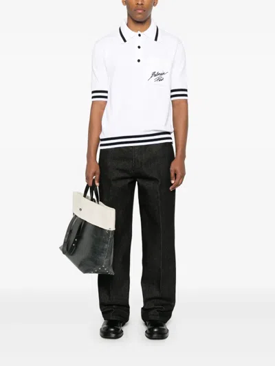 Balmain Logo Signature Embroidered Polo T-shirt In White