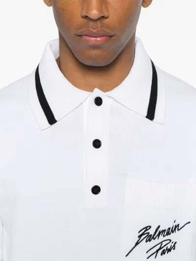 Balmain Logo Signature Embroidered Polo T-shirt In White
