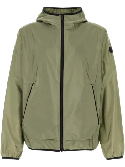 Moncler Hooded Nylon Jacket Side Pockets In Green