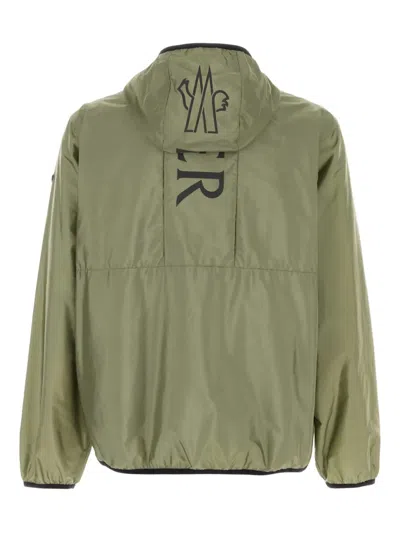 Moncler Hooded Nylon Jacket Side Pockets In Green