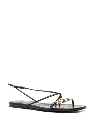 Khaite Black Leather Loop Sandals In Black