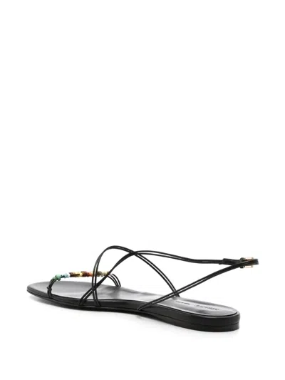 Khaite Black Leather Loop Sandals In Black