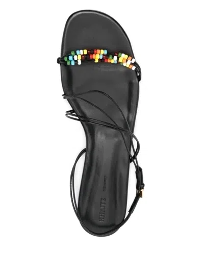 Khaite Black Leather Loop Sandals In Black