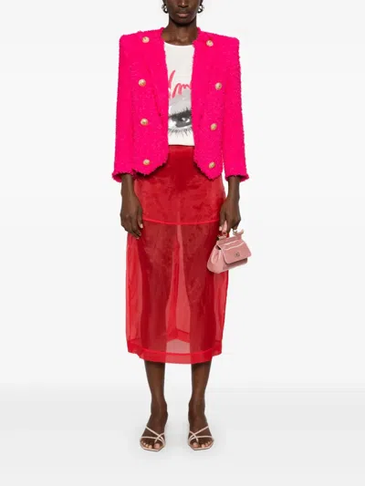 Balmain 8 Button Tweed Spencer Jacket In Pink