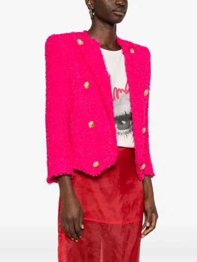 Balmain 8 Button Tweed Spencer Jacket In Pink
