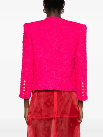Balmain 8 Button Tweed Spencer Jacket In Pink