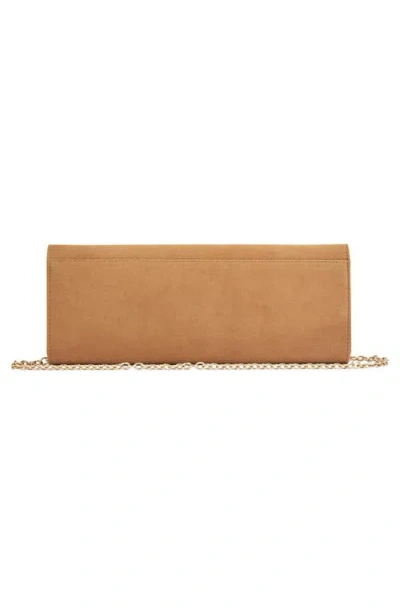Lk Bennett Aria Curve Flap Suede Clutch In Trench