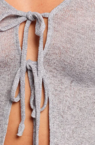 Petal And Pup Petal & Pup Tamsie Open Stitch Tie Front Cardigan In Gray