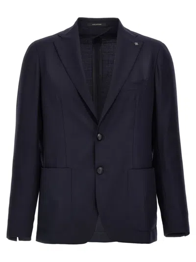 Tagliatore Blazer Wool Blend Textured Fabric In Blue