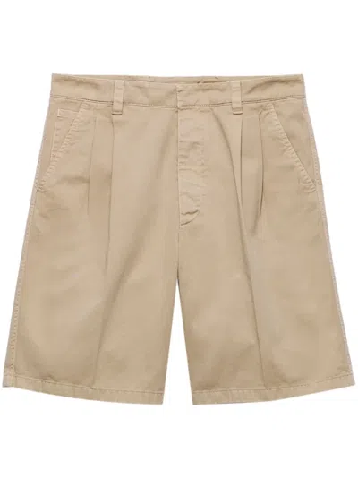 Prada Vintage-effect Cotton Bermudas Clothing In Neutral