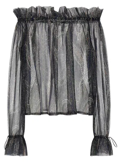 Saint Laurent Lurex Silk Creponne Top In Blue