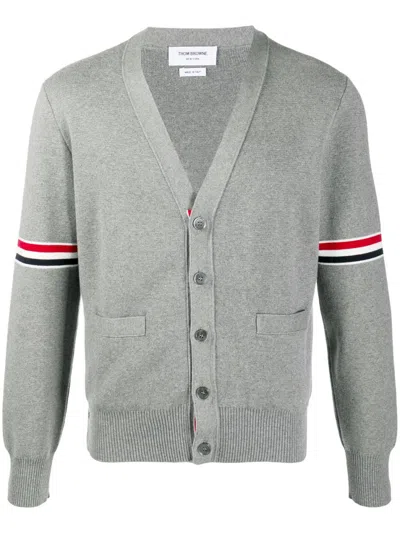 Thom Browne Men's Rwb Cotton Cardigan In Gray