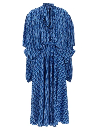 Balenciaga Patterned Draped Midi Dress In Blue