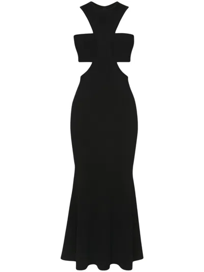 Alexander Mcqueen Ribbed Viscose Dress In Black
