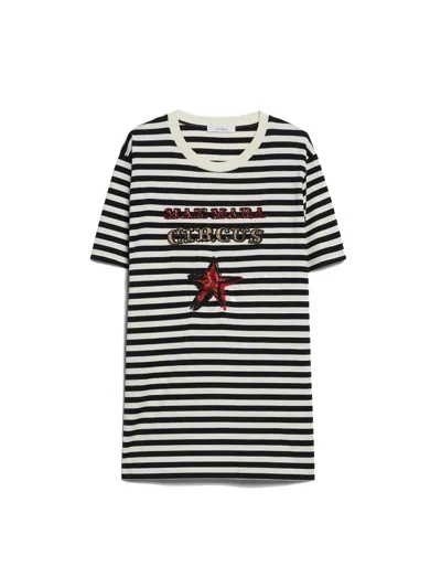 Max Mara Blackwhite Kaki Oversized Striped Cotton T-shirt In Blackwhite
