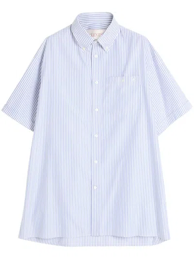 Valentino Striped Cotton Shirt Chest Pocket In Blue