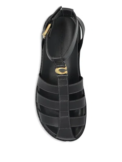 Coach New York Black Leather Fisherman Sandals In Multi