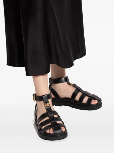 Coach New York Black Leather Fisherman Sandals In Multi