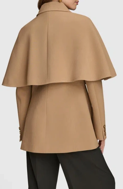 Donna Karan New York Water Repellent Crepe Raincoat With Cape In Camel
