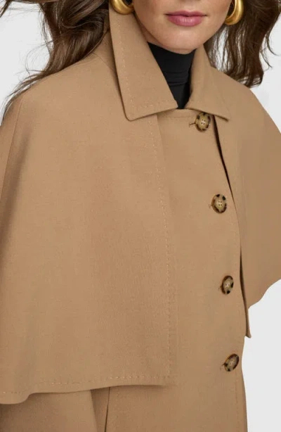 Donna Karan New York Water Repellent Crepe Raincoat With Cape In Camel