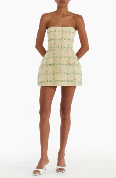 Amanda Uprichard Bethany Tweed Check Strapless Skort Romper In Yellow