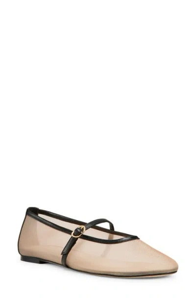 Stuart Weitzman Bareitall Leather-trimmed Mesh Mary Jane Flats In Beige/black