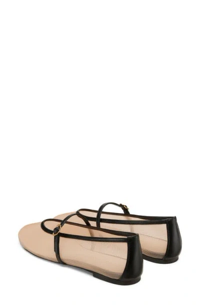 Stuart Weitzman Bareitall Leather-trimmed Mesh Mary Jane Flats In Beige/black