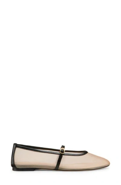 Stuart Weitzman Bareitall Leather-trimmed Mesh Mary Jane Flats In Beige/black