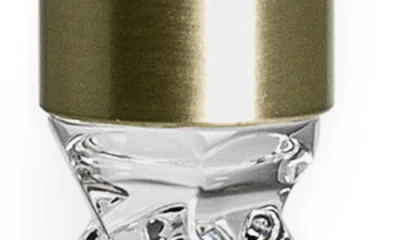 Orrefors Set Of 2 Small Carat Candlesticks In Brass