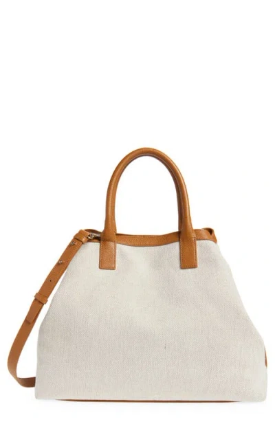 Akris Medium Ai Canvas Convertible Tote In Stucco/cuoio