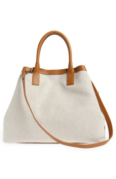 Akris Medium Ai Canvas Convertible Tote In Stucco/cuoio
