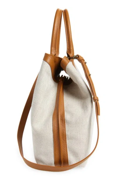 Akris Medium Ai Canvas Convertible Tote In Stucco/cuoio