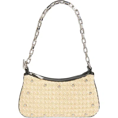Alexander Mcqueen Mcqueen Mini T-bar Studded Faux Raffia Pouch In Natural/black/silver