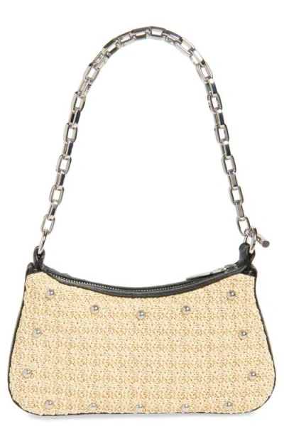 Alexander Mcqueen Mcqueen Mini T-bar Studded Faux Raffia Pouch In Natural/black/silver