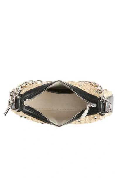 Alexander Mcqueen Mcqueen Mini T-bar Studded Faux Raffia Pouch In Natural/black/silver