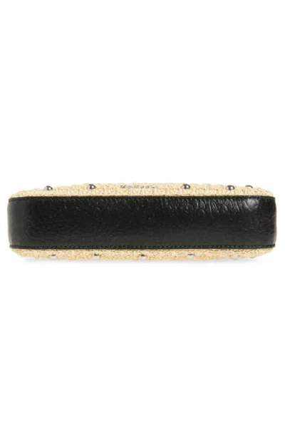Alexander Mcqueen Mcqueen Mini T-bar Studded Faux Raffia Pouch In Natural/black/silver