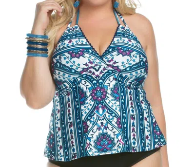Becca Plus Size Inspired Halter Tankini Top In Blue In Blue