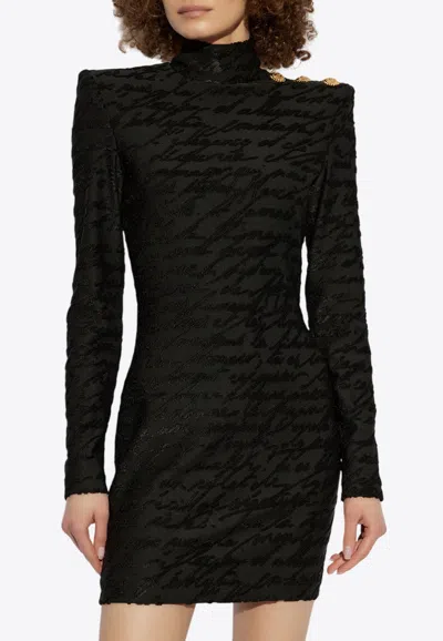 Balmain High Neck Body-con Mini Dress With Shoulder Buttons In Black