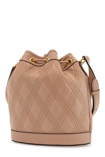 Valentino Garavani Quilted Pink Leather Bucket Crossbody Bag With Golden Details
