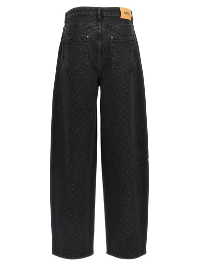 Rotate Birger Christensen Eyelet Pattern Studded Denim Trousers In Black
