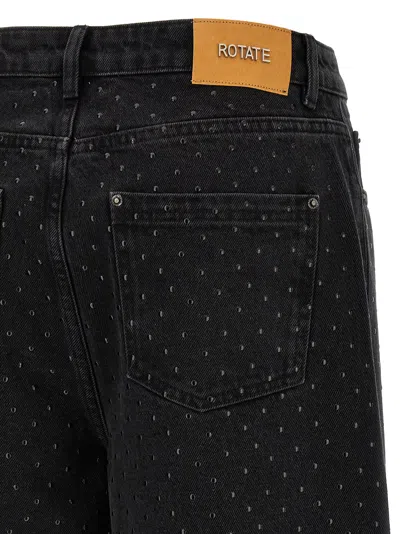 Rotate Birger Christensen Eyelet Pattern Studded Denim Trousers In Black
