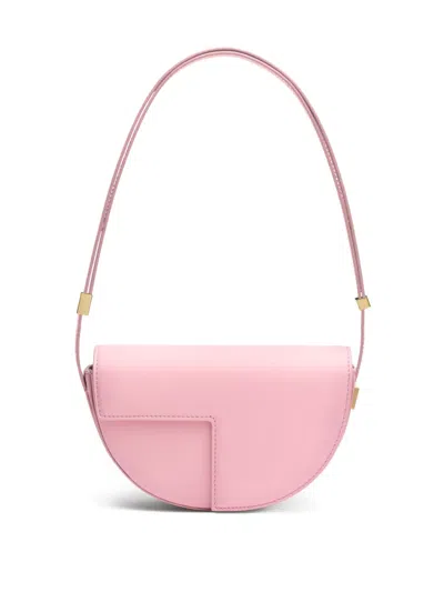 Patou Curved Shape Leather Bag With Adjustable Strap In Pink