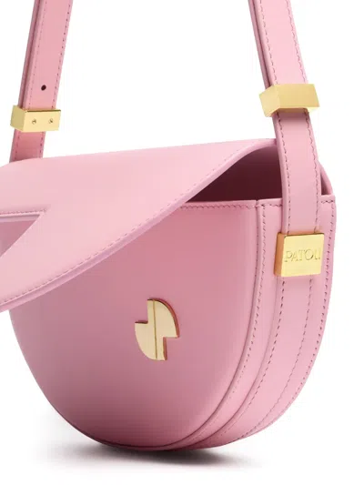 Patou Curved Shape Leather Bag With Adjustable Strap In Pink