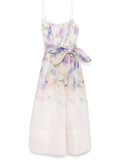Zimmermann Dawning Floral Belted Midi Dress In Multi Hydrangea