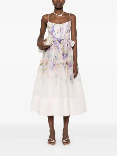 Zimmermann Dawning Floral Belted Midi Dress In Multi Hydrangea