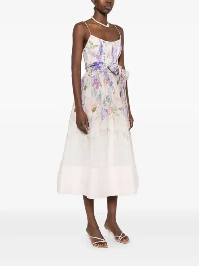Zimmermann Dawning Floral Belted Midi Dress In Multi Hydrangea